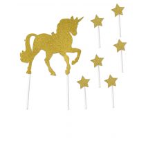 Accessoires de décoration pour gâteau Licorne et étoiles - Couleur Or