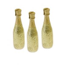 3 Marque-places Bouteille de Champagne doré 8 x 2 cm - Couleur Or