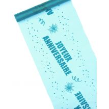 Chemin de table organza Joyeux Anniversaire turquoise 29 cm x 5 m - Couleur Bleu
