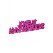Décoration de table Joyeux Anniversaire pailleté fuchsia 12 x 3,8 x 0,8 cm - Couleur Rose