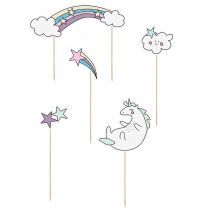 5 Décorations pour gâteau sur pique Licorne 23,5 cm - Couleur Multicolore