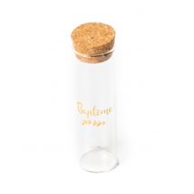 Tube à essai en verre et bouchon en liège Baptême 3 x 10 cm - Couleur Transparent