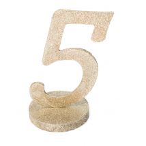 Centre de table chiffre 5 bois pailleté champagne 20 cm - Couleur Or