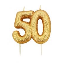 Bougie d'anniversaire sur pique 50 ans doré pailleté 7 cm - Couleur Or