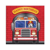16 Serviettes en papier Happy Birthday Camion de Pompier 33 x 33 cm - Couleur Rouge