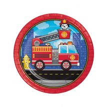 8 Assiettes en carton Camion de Pompier 23 cm - Couleur Rouge