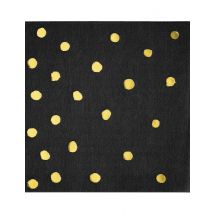 16 Petites serviettes en papier noires à pois dorées 25 x 25 cm - Couleur Noir