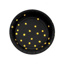 8 Petites assiettes en carton noires et pois dorés 18 cm - Couleur Noir