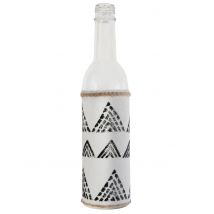 Bouteille en verre Ethnique blanche et noire 25 cm - Couleur Blanc