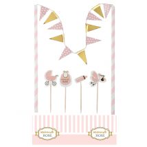 6 Décorations pour gâteau Baby Shower rose - Couleur Rose