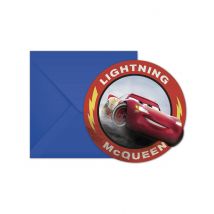 6 Cartons d'invitation avec enveloppes Cars 3 - Couleur Rouge