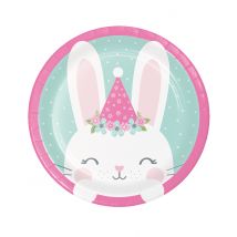 8 Petites assiettes en carton Petit Lapin menthe 18 cm - Couleur Rose