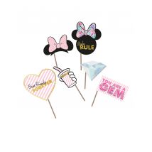 6 Accessoires effet métallique pour photobooth premium Minnie - Couleur Rose