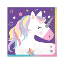 16 Serviettes en papier Licorne violettes 33 x 33 cm - Couleur Violet / parme