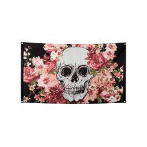 Drapeau squelette fleuri noir 90 x 150 cm - Couleur Noir