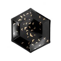 6 Assiettes en carton Chauves souris noires et dorées 20 cm - Couleur Noir