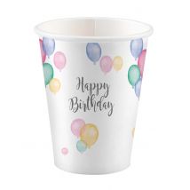 8 Gobelets en carton Happy Birthday ballons pastel 250ml - Couleur Multicolore