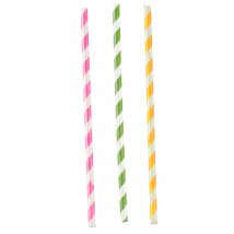 12 Pailles en papier rayées roses, vertes et jaunes - Couleur Multicolore