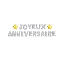 Guirlande ballons Joyeux Anniversaire argentée 6m - Couleur Argent