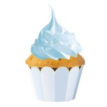 6 Habillages moules à cupcake bleus et blancs - Couleur Blanc