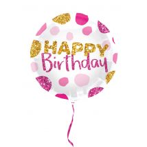 Ballon aluminium happy birthday rose et doré 45cm - Couleur Rose