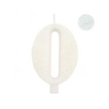 Bougie anniversaire chiffre blanche pailletée 9,5 cm - Couleur Blanc