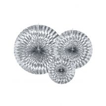 3 Rosaces en papier argentées 40, 32 et 23 cm - Couleur Argent