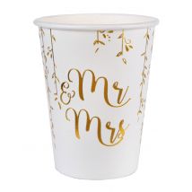 10 Gobelets en carton Just Married métallisés 7,8 x 9,7 cm 12 cl - Couleur Blanc