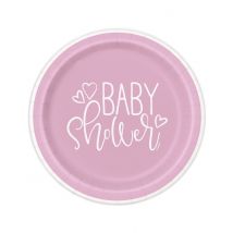 8 Assiettes en carton baby shower roses et blanches 23 cm - Couleur Rose