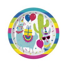 8 Assiettes en carton anniversaire lama 22 cm - Couleur Multicolore