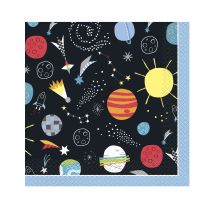 16 Serviettes en papier univers noires 33 x 33 cm - Couleur Multicolore