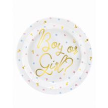 6 Assiettes en carton boy or girl blanches 23 cm - Couleur Blanc