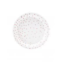 6 Petites assiettes en carton blanches et pois rose gold 18 cm - Couleur Rose