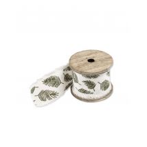 Ruban en lin feuilles tropicales vert et ivoire 4,5 cm x 3 m - Couleur Ivoire