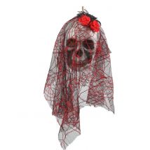 Décoration à suspendre tête de mort mariée 15 x 30 cm - Couleur Rouge