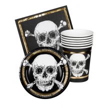 Kit vaisselle 6 personnes Pirate Jolly Roger - Couleur Noir