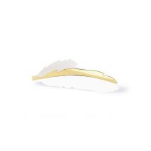 10 Marque-places en carton plumes blanches et dorées métallisées 10,5 x 3 cm - Couleur Blanc