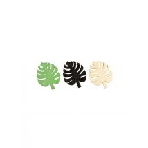 9 Confettis en bois feuilles tropicales doré, vert et noir 3,7 cm - Couleur Multicolore