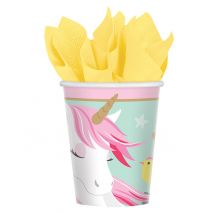 8 Gobelets en carton jolie licorne magique 250 ml - Couleur Rose
