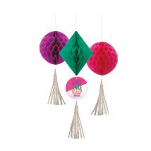 3 Décorations alvéolées Birthday Vibes - Couleur Multicolore