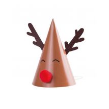 8 Chapeaux en carton rudolph pompon rouge 11 x 17 cm - Couleur Marron