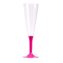 10 Flûtes à champagne pied fuchsia 150 ml - Couleur Rose