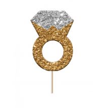 Cake topper en plastique bague de fiançailles pailleté 3 x 3,8 x 6,5 cm - Couleur Or