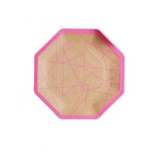 8 Assiettes en carton kraft géométrique néon rose 25 cm - Couleur Rose