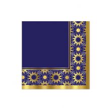 16 Serviettes en papier Aïd Mubarak bleues et or 33 x 33 cm - Couleur Bleu foncé