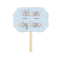 Panneau en carton welcome to the baby shower bleu 25 x 36 cm - Couleur Bleu