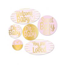6 Décorations en carton welcome baby roses 12 - 33 cm - Couleur Rose