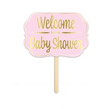 Panneau en carton welcome to the baby shower rose 25 x 36 cm - Couleur Rose