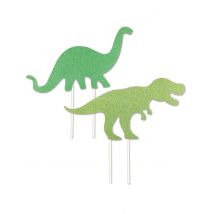 2 Cake toppers en plastique dinosaures 20 x 21 cm - Couleur Vert