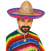 Sombrero Mexicain bordure rose et bleue pour Adulte - Couleur Rose